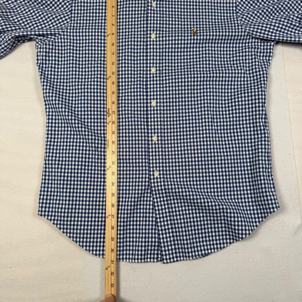 Polo Ralph Lauren Mens Classic Fit Gingham Button Down Shirt Navy Blue White L - Picture 6 of 10